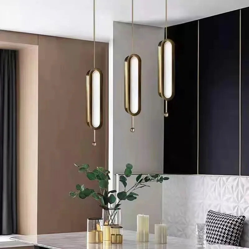 Circuit Suspension Nordique Créative LED Lumière Dorée Postmoderne pour Salon Cuisine Loft Chambre Chevet Lampe À Tête Unique - vue 5 sur 10