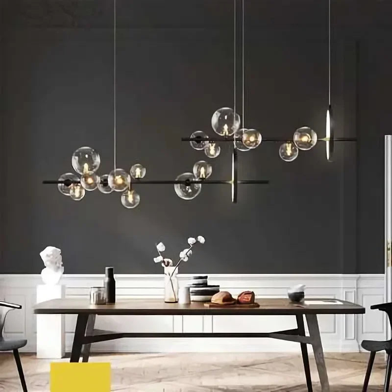 lustre moderne led avec boules de verre suspendues - vue 1 sur 8