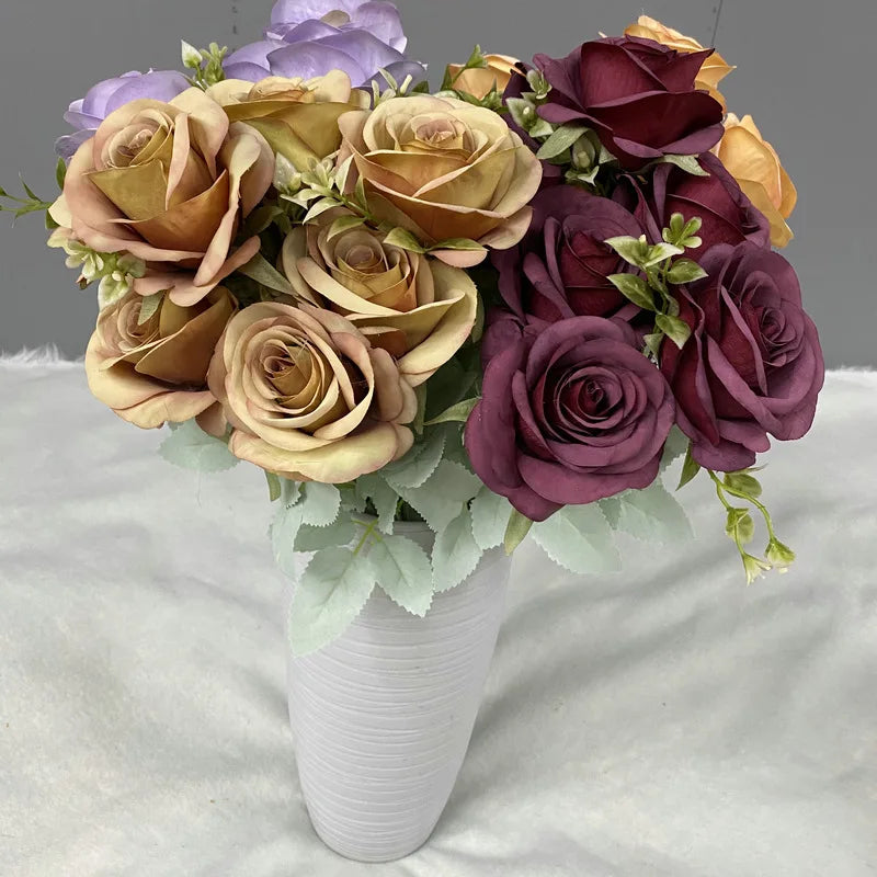 bouquet de roses artificielles en soie décoration florale élégante - vue 4 sur 15