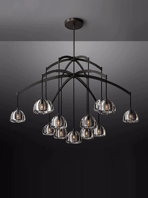 lustre rétro américain en laiton et cristal pour un éclairage élégant - vue 4 sur 20