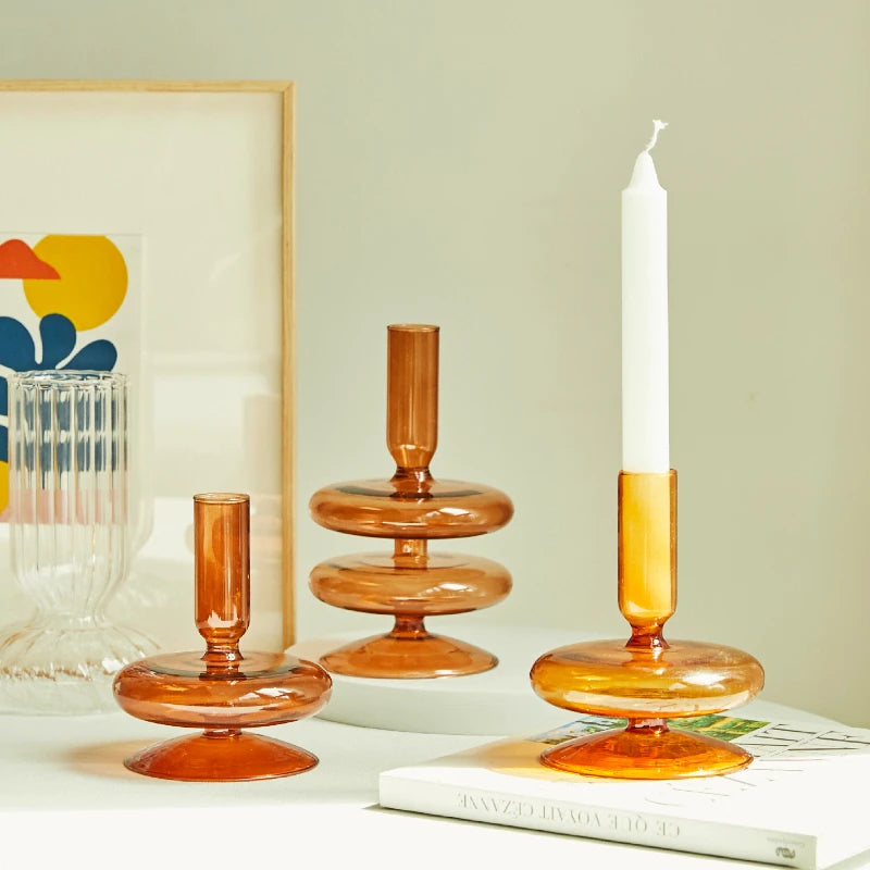 bougeoirs coniques en verre pour décoration de table de mariage - vue 4 sur 32