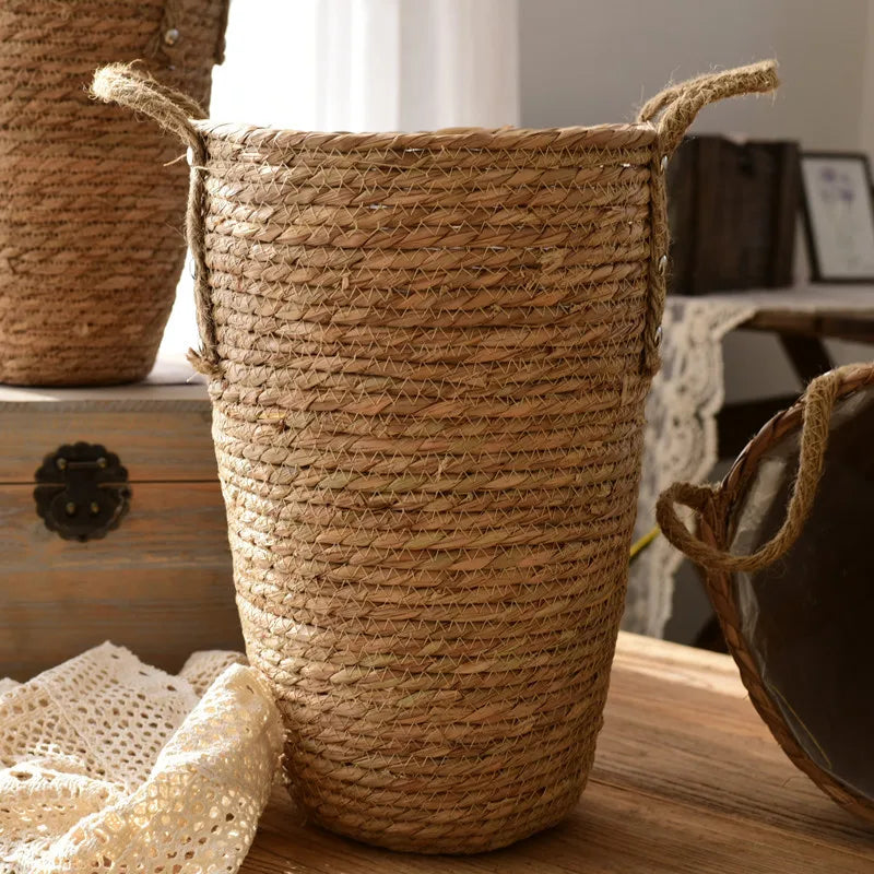 panier de fleurs tissé en herbe nordique moderne décor floral séché - vue 3 sur 6
