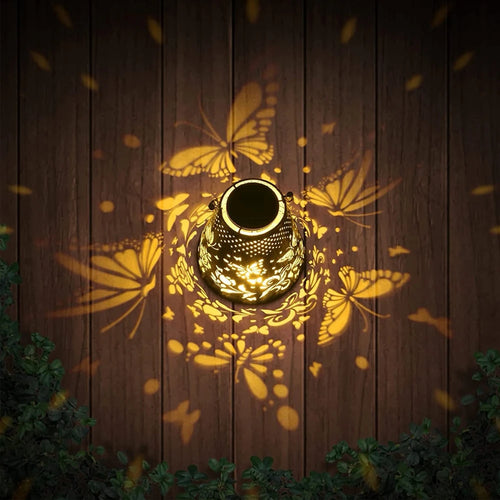 lanterne solaire suspendue projection fleurs papillons pour jardin extérieur - vue 6 sur 7