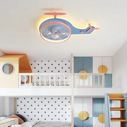 plafonnier led nordique ventilateur avion enfant réglable et télécommande - vue 2 sur 8