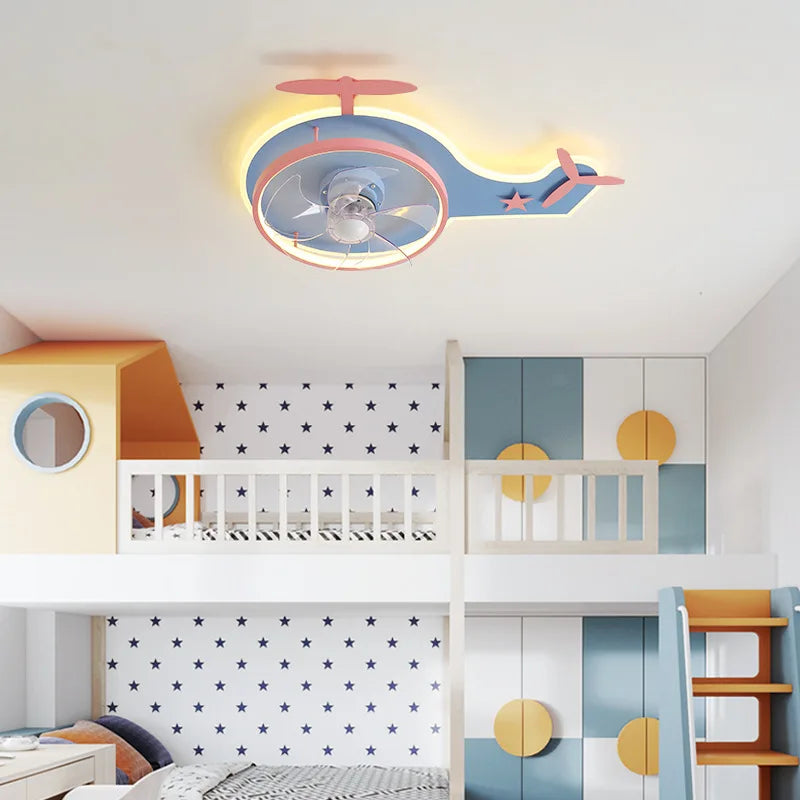 plafonnier led nordique ventilateur avion enfant réglable et télécommande - vue 2 sur 8
