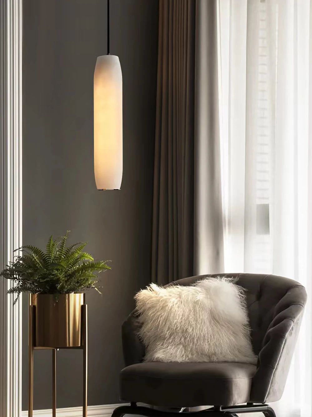 Suspension Simple Créatif Minimaliste Luxe LED Personnalité Artistique Marbre pour Escalier - vue 5 sur 19
