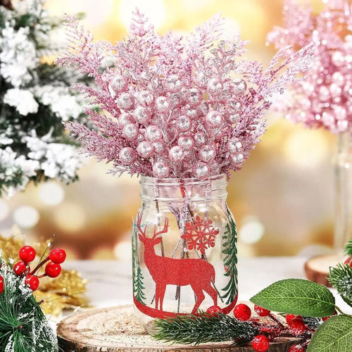 lot de 5 décorations de noël paillettes fleurs artificielles pour nouvel an 2025 - vue 2 sur 13
