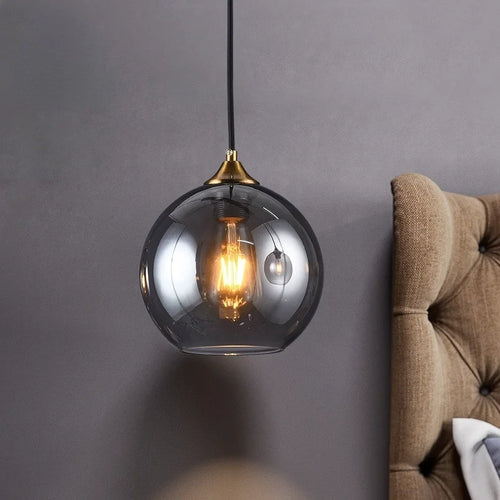 lustre nordique en verre fumé suspension simple luxe - vue 2 sur 26