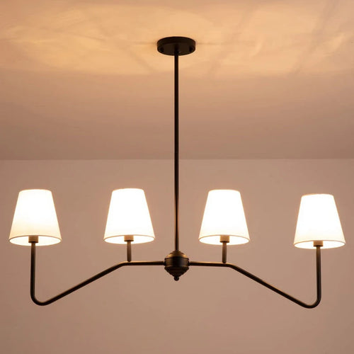 Lustres classiques or poli/noir avec abat-jour en lin blanc lustre moderne de chambre à coucher - vue 7 sur 14