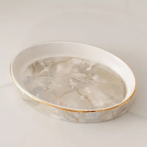 accessoires de salle de bain en céramique marbrée décorative et pratique - vue 12 sur 18