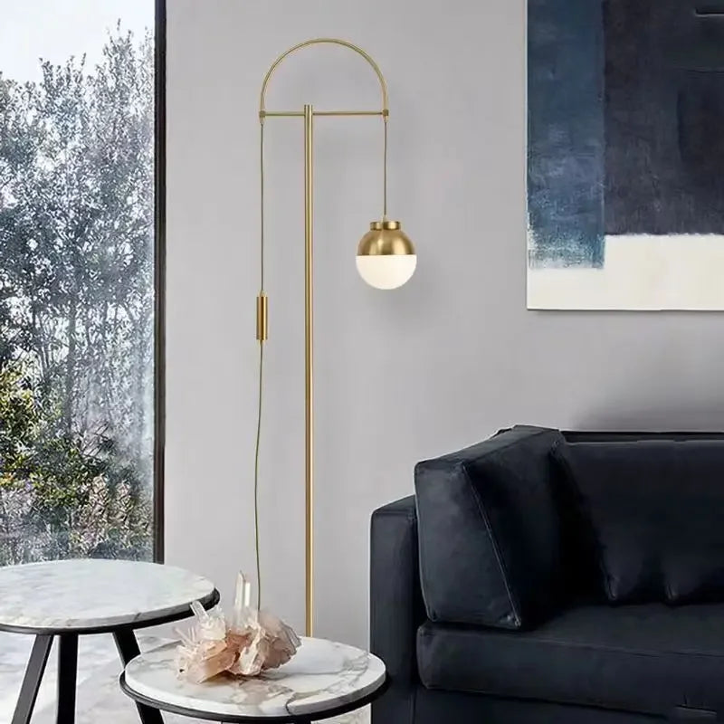 lampadaire rétro doré design nordique pour intérieur élégant - vue 3 sur 7
