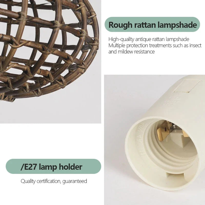suspension en rotin design circulaire pour éclairage intérieur - vue 5 sur 7