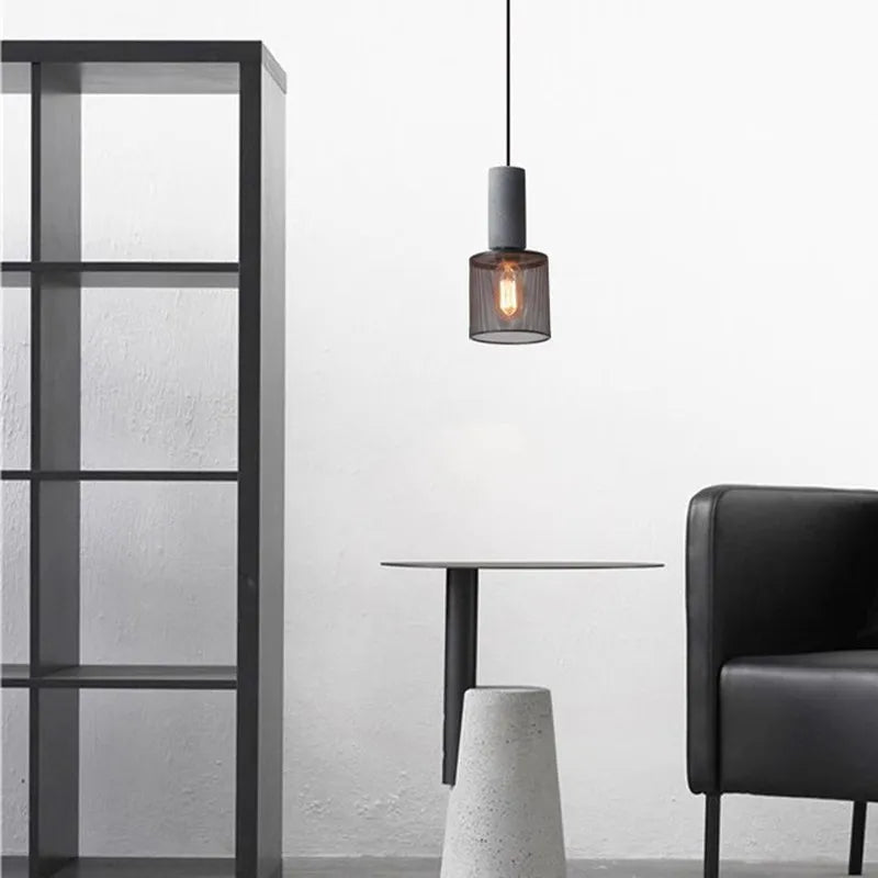 Lampe LED industrielle suspendue rétro à plusieurs têtes en ciment - vue 3 sur 15