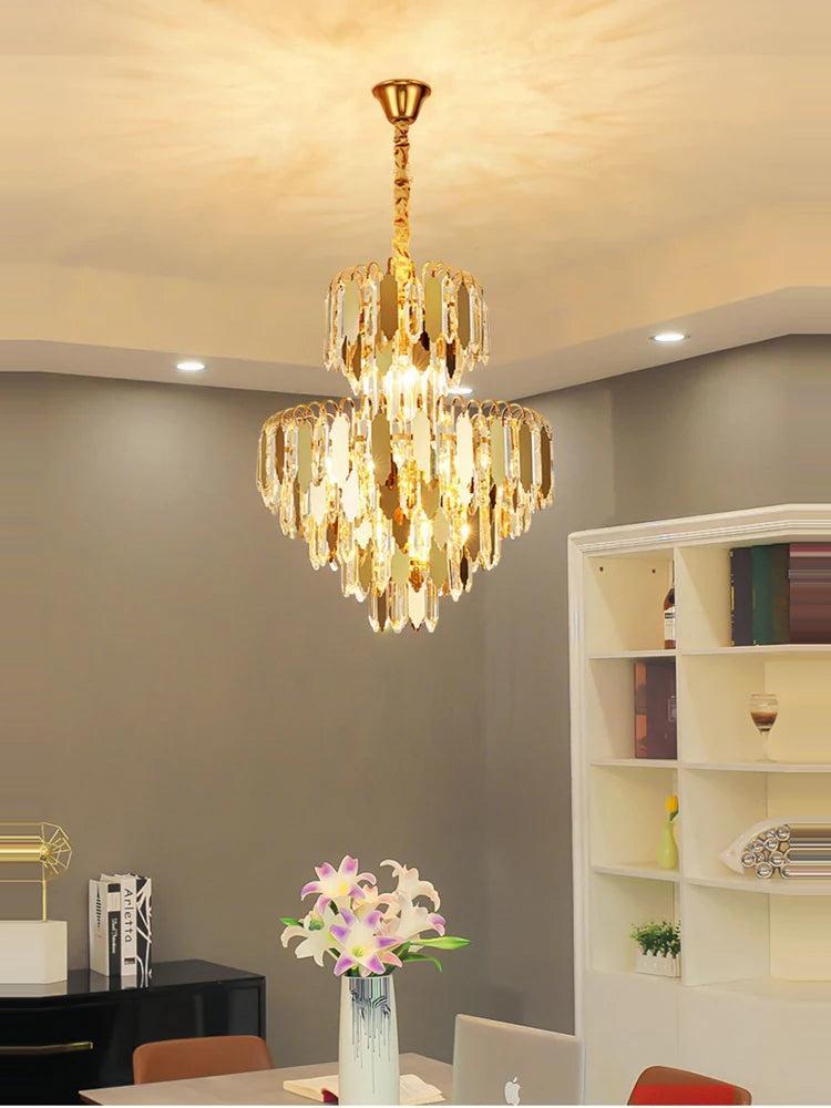 lustre à led de luxe en or chromé pour décoration moderne - vue 4 sur 17
