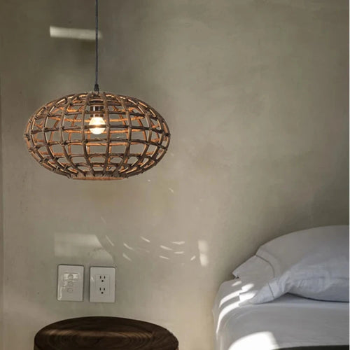 suspension en rotin design circulaire pour éclairage intérieur - vue 3 sur 7