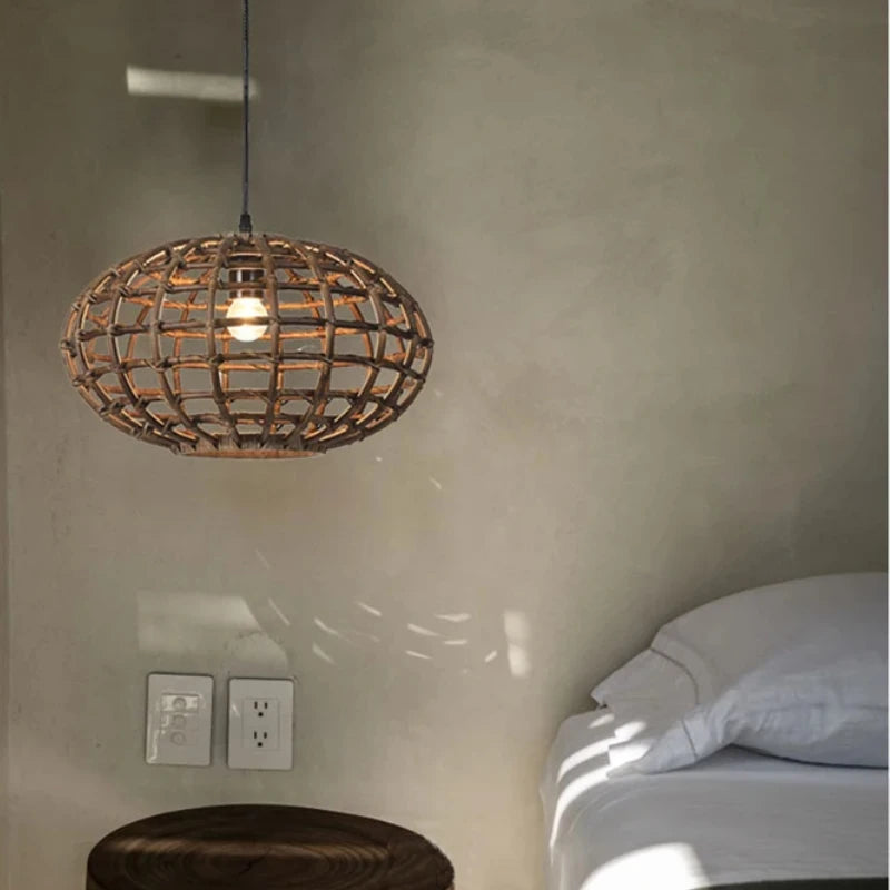 suspension en rotin design circulaire pour éclairage intérieur - vue 3 sur 7