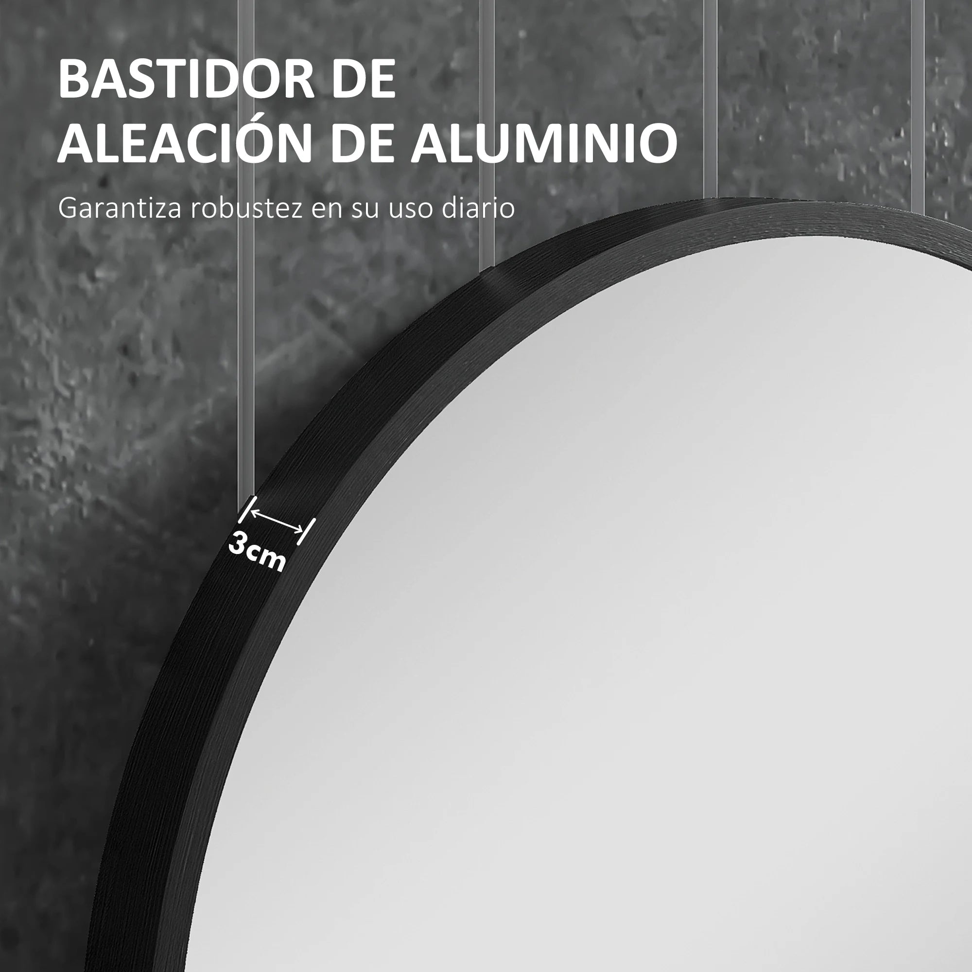 miroir ovale avec cadre en aluminium noir pour décoration intérieure - vue 6 sur 7