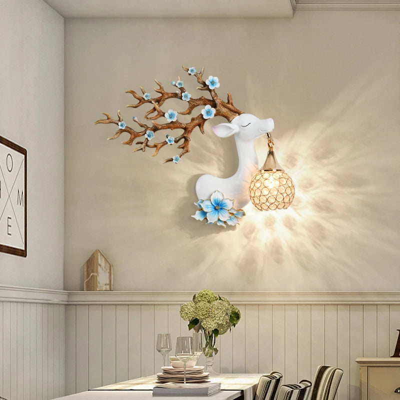 appliques murales modernes en résine style chinois cerf fortune - vue 3 sur 10