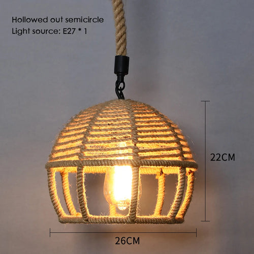 Sisal chanvre corde suspension plafonnier Lustre suspendu Lustre fer main tressage rustique rétro pour salle à manger décor - vue 22 sur 28