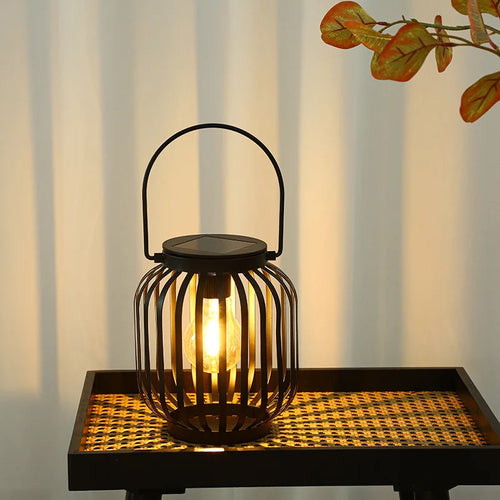 lampe de jardin solaire étanche en fer antique portable - vue 2 sur 6