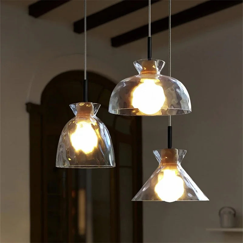 lustre moderne en bois et verre pour décoration nordique - vue 3 sur 9