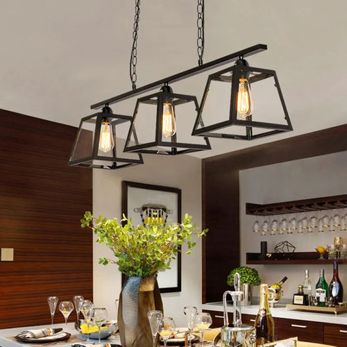 LOFT Vintage industriel vent verre cadre fer Art suspension lampe Restaurant Bar café Internet Bar noir trois tête suspension - vue 4 sur 7