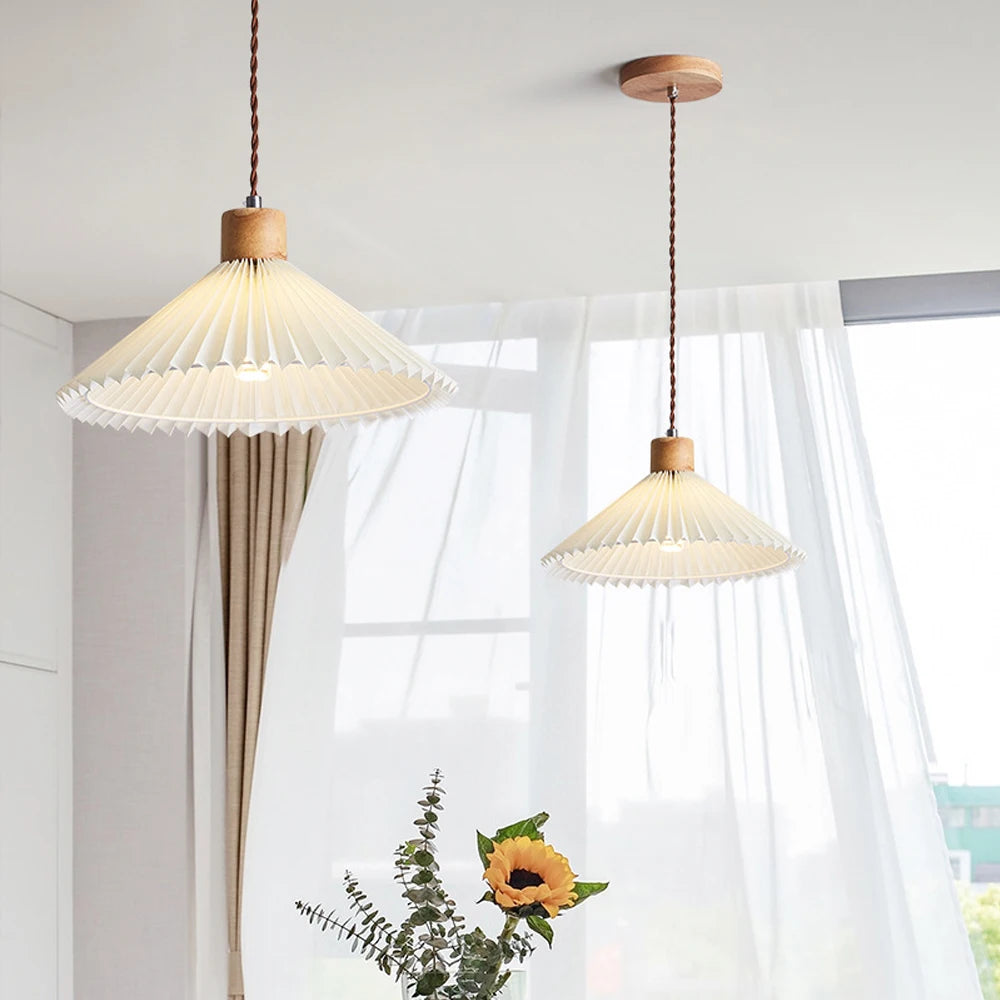 lustre led moderne avec abat-jour plissé suspendu - vue 1 sur 8