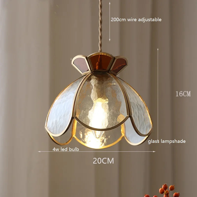 Suspension vintage en cuivre avec abat-jour en verre fait main - vue 3 sur 21
