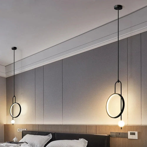 Gold Ring Pendant Light Modern Ball Led Hanging Lamp Bedroom Bedside Nordic Living Room Home Decor Background Lighting - vue 6 sur 10