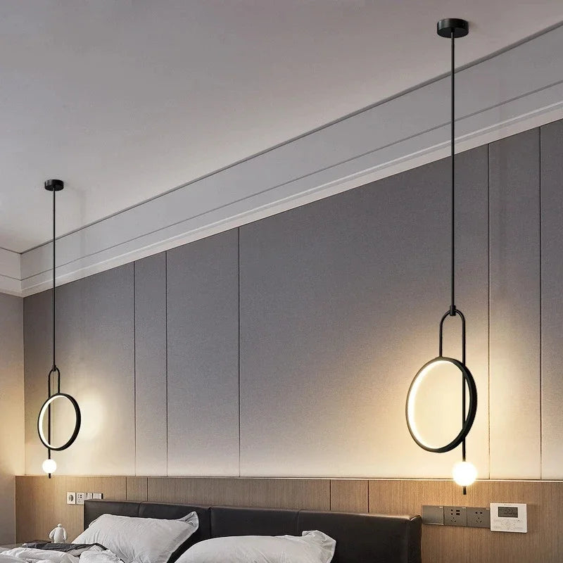 Gold Ring Pendant Light Modern Ball Led Hanging Lamp Bedroom Bedside Nordic Living Room Home Decor Background Lighting - vue 5 sur 10