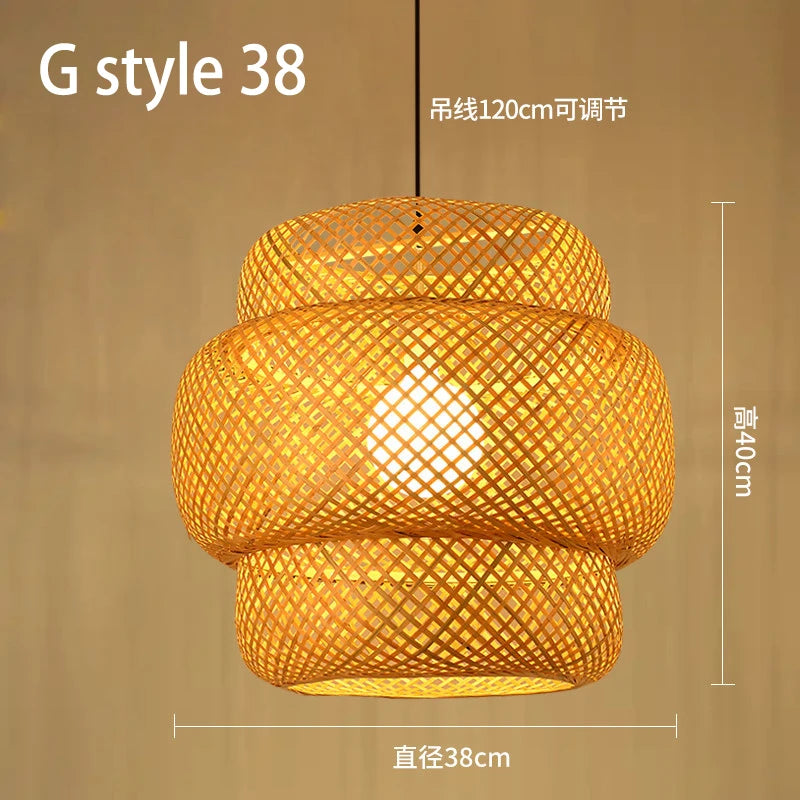 lustre style chinois fait main en bambou tissage pastoral vintage - vue 14 sur 30