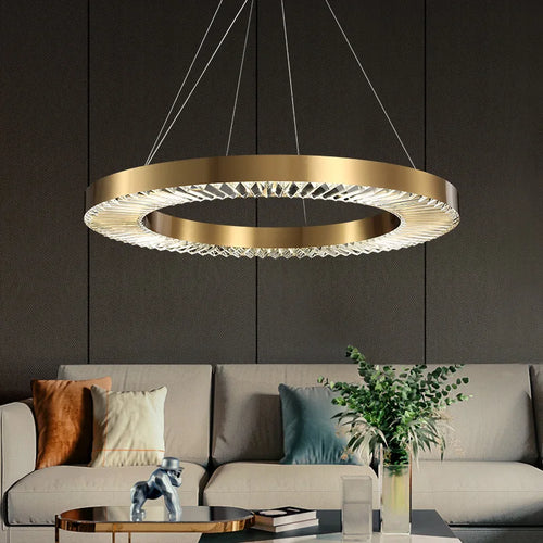 lustre cristal design moderne en acier inoxydable doré suspendu - vue 4 sur 10