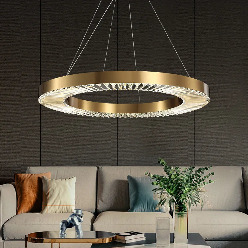 lustre cristal design moderne en acier inoxydable doré suspendu - vue 3 sur 10