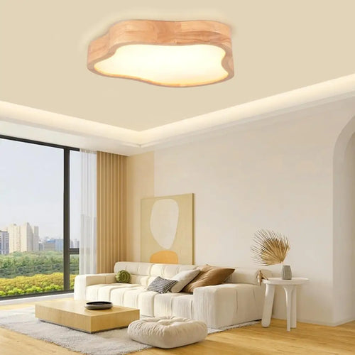Lampe nordique bois forme nuage montée plafonnier - vue 3 sur 6