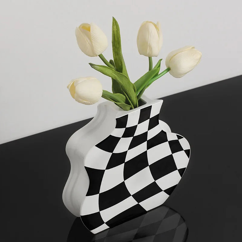 vase en céramique damier pour fleurs séchées décoration élégante - vue 4 sur 10