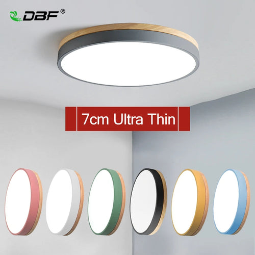 plafonnier led rond en bois nordique avec lumières réglables - vue 2 sur 27