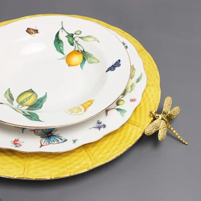 Assiette ceramique motif citron style europeen pour service - vue 6 sur 6