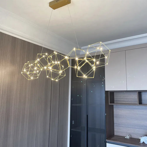 lustre luciole polygonal design nordique en acier inoxydable - vue 3 sur 22