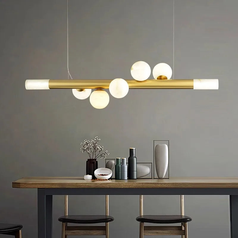 lustre de luxe en boule de marbre véritable post-moderne suspendu - vue 3 sur 10