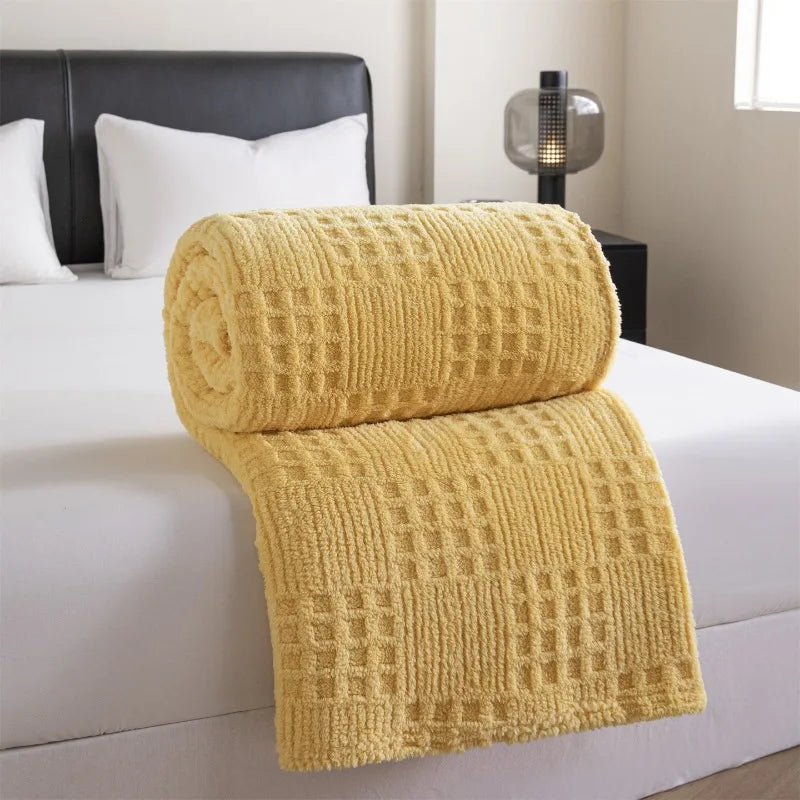 plaid gaufré jacquard uni doux multifonction salon chambre