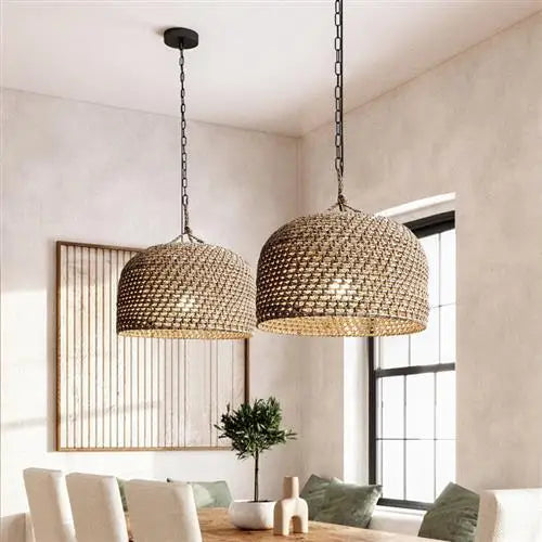 Suspension semi-circulaire en corde de chanvre orientale - vue 4 sur 10