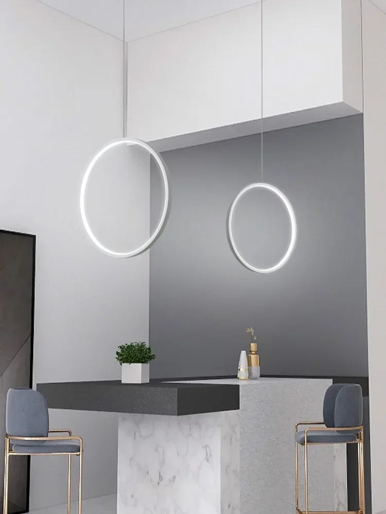Suspension LED minimalistes lumière anneau rond cercle lustre maison pour salon éclairage intérieur lustre noir luminaires - vue 5 sur 11