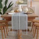 Chemin de table bohème coton lin pompons tissés