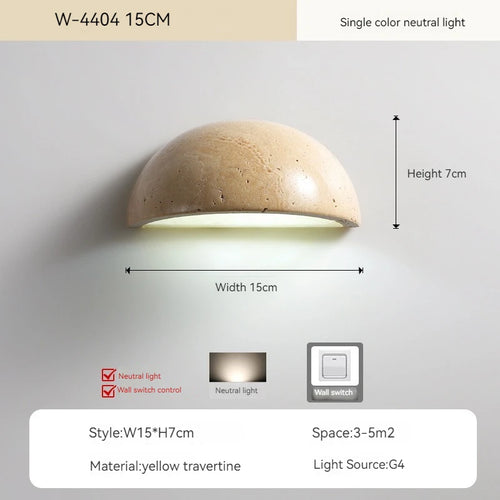 applique murale led rétro semi-circulaire en travertin naturel pour décoration - vue 9 sur 9
