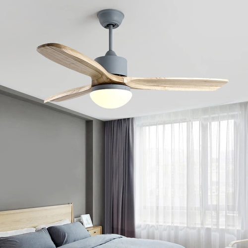 ventilateur de plafond nordique à lumière télécommandée en bois et métal - vue 2 sur 12