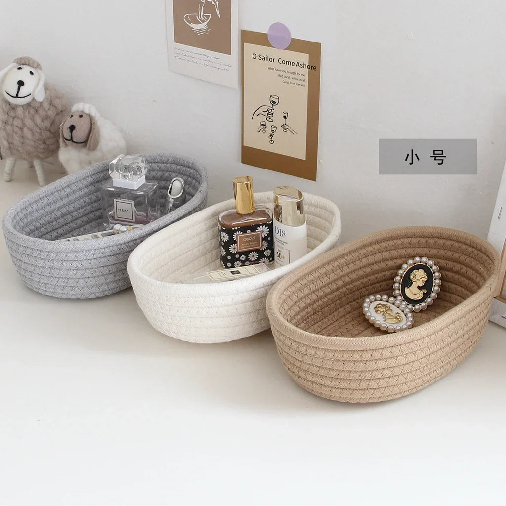 paniers de rangement en corde de coton tissés pour jouets et vêtements - vue 3 sur 9