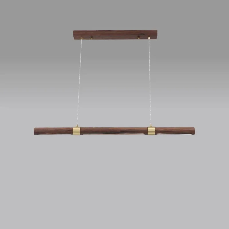 lustre long en bois avec éclairage led suspendu - vue 3 sur 5