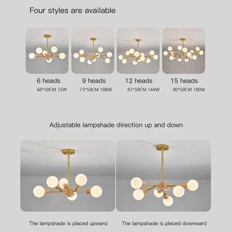 lustre à led en bois nordique pour décoration intérieure moderne - vue 4 sur 9