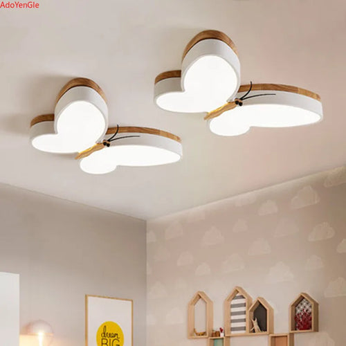 Moderne bois papillon plafonnier Led chambre garçons et filles bébé mignon enfants - vue 3 sur 6