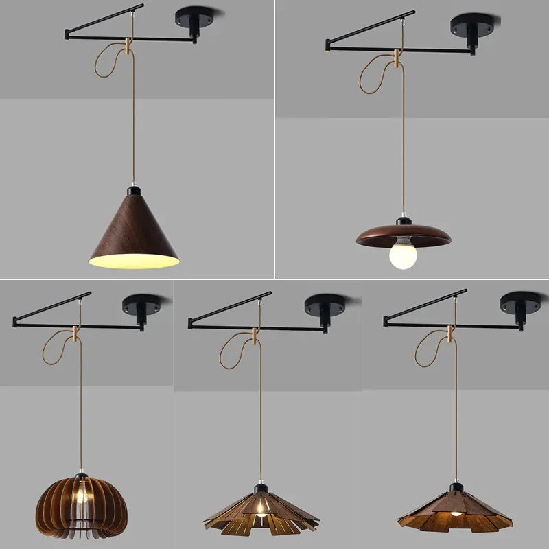 Minimalist Wooden Dining Table, Movable Pendant Light, LED Nordic Bar Counter, Living Room, Bedroom, Study, Pendant Light - vue 4 sur 11